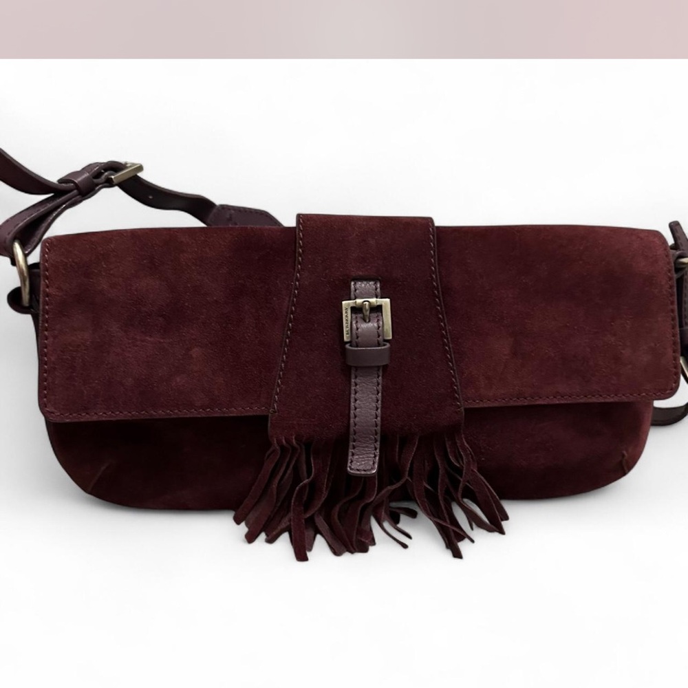 Burberry Burgundy Suede Fringe Crossbody Bag – Luxury Designer